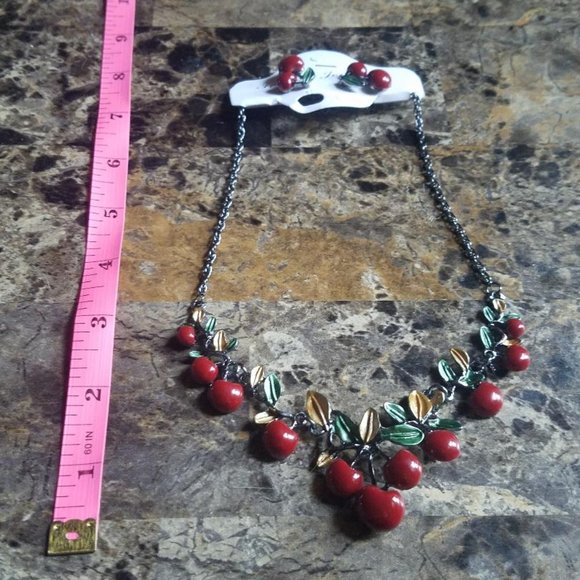 Cherry Necklace And Earrings Set - Picture 3 of 4